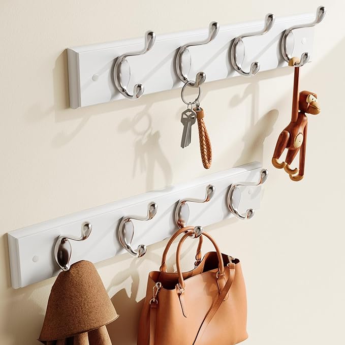 AMADA HOMEFURNISHING Coat Rack Wall Mount 2 Pack, Wall Hooks for Coats, Hats - White