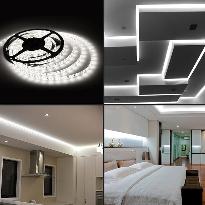 Waterproof Led Strip Lights SMD 3528 16.4 Ft (5M) 300leds 60leds/m White Flexible Tape Lighting Tape Lights for Boats, Bathroom,Mirror,Ceiling and Outdoor (cold white), Power Supply not Included