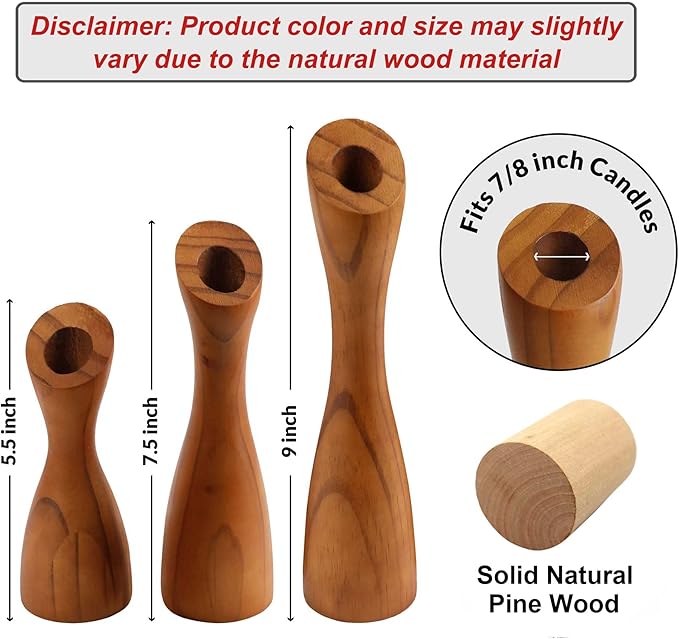OLEEK wooden taper candle holders - wood taper candle holders for Table Centerpiece - wood candlestick holders (9", 8", 6") - wooden candlestick holder for 7/8" candle stick candlesticks holders woods