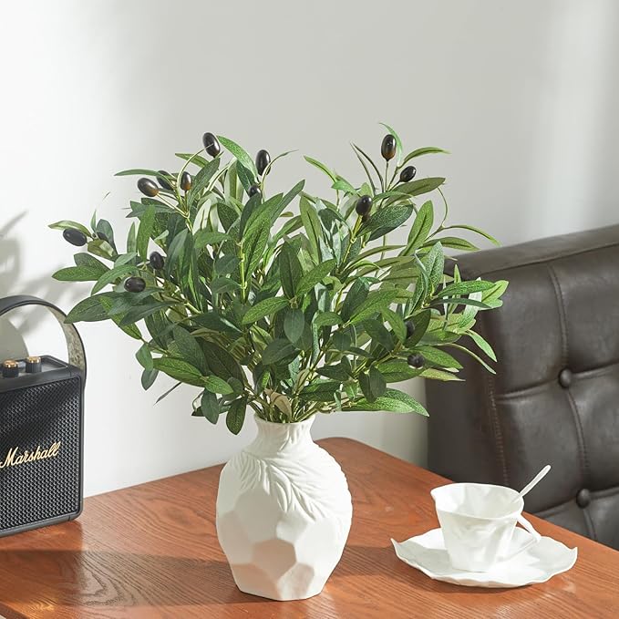 10 PCS 18 Inch Olive Tree Branches Greenery Stems Artificial Plants Faux Olive Branch for Vase Realistic Green Stem Home Decor Indoor