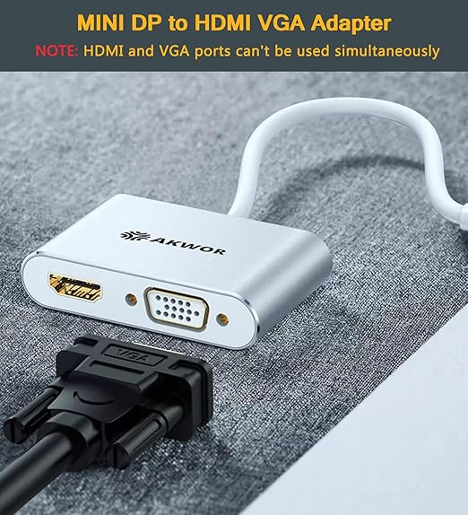 4K Mini Displayport to HDMI VGA Adapter, 2-in-1 Mini DP to VGA + HDMI Compatible with Laoptop(Not Compatible with Thunderbolt)