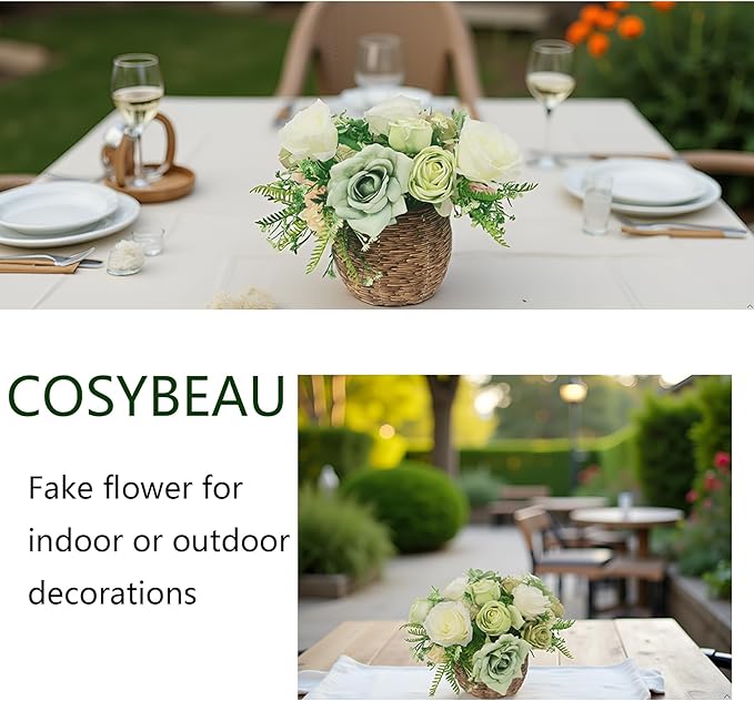 Artificial Flowers Fake Roses, Faux Plant with Stems for DIY Wedding Bouquets Bridal Shower Centerpieces Arrangements Party Tables Decorations (24, Mix Shades of Light Green)