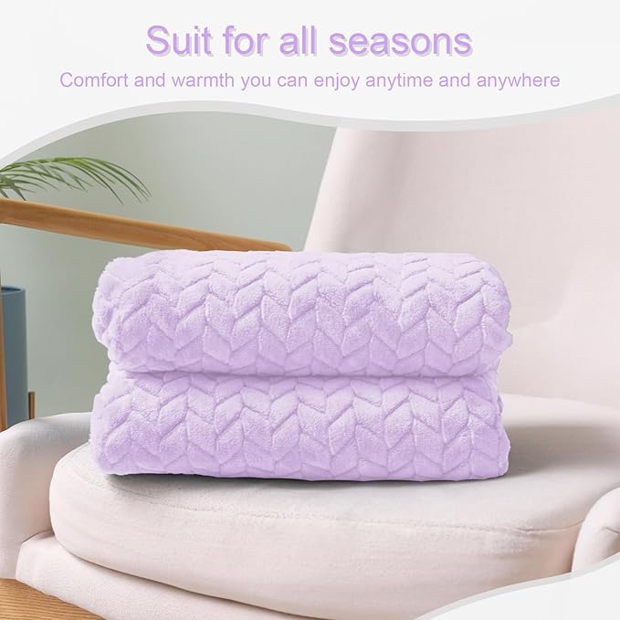 Exclusivo Mezcla Fleece Throw Blanket for Couch, 50x70 Inches Soft Cozy Jacquard Flannel Blankets, Lightweight Fuzzy Plush Warm Throws for Winter, Lilac Purple