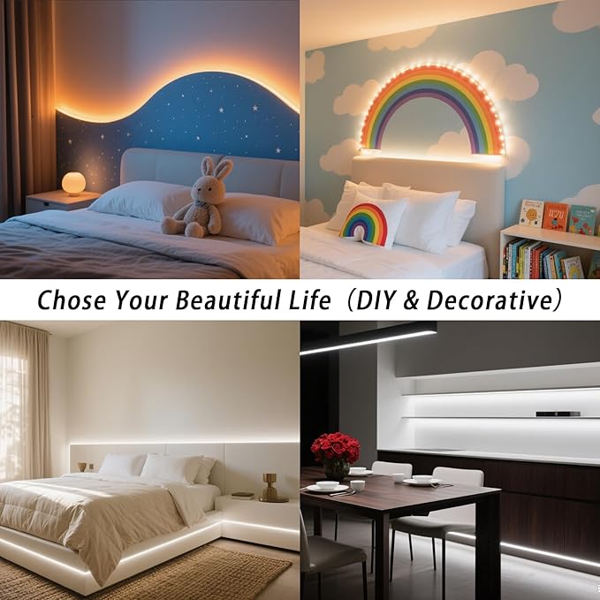 RadiantFlux 50ft LED Light Strip, Warm White Light 3000K-6000K, Ultra-Bright High Lumen, Dimmable 24V LED Light Strip with Remote Control, Flexible Light Strip for Easy Installation