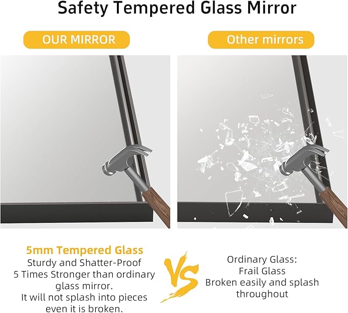 Black Vanity Wall Mirror, 22x 30 Inch Rectangular Bathroom Mirrors for Over Sink, Aluminum Metal Framed Mirror, Tempered Glass, Anti-Rust, Wall Farmhouse Mirrors (Horizontal/Vertical)