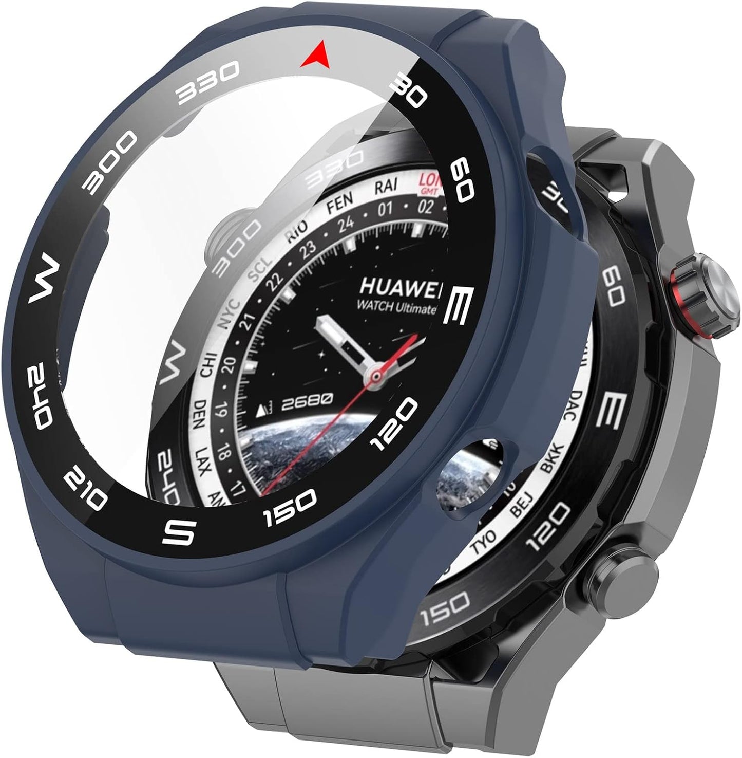 FitTurn PC+Tempered Glass Screen Protector Case for Huawei Watch Ultimate, Full Coverage Bumper (6 Pack)