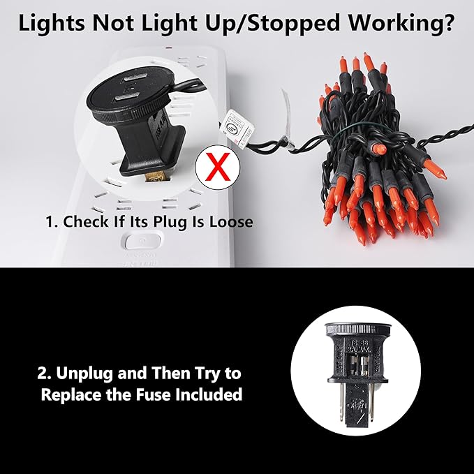 Brizled Orange Halloween Lights, 21.3ft 100-ct Incandescent Halloween String Lights Connectable, UL Certified Orange Light String, Black Wire Mini Light Set for Fall Season Holiday Thanksgiving Tree