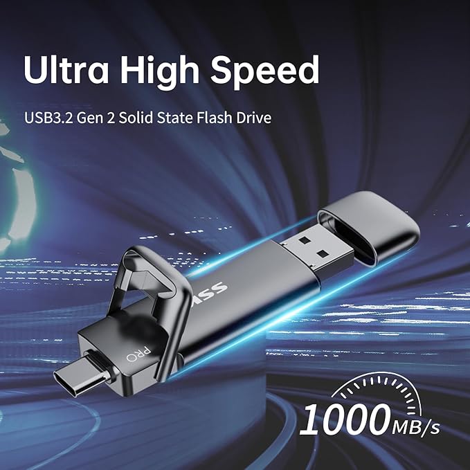 SSK 1TB USB C Thumb Drive up to 1000MB/s,Fast Flash Dual Drive,External Portable SSD Drive Type C+USB A 3.2 Gen 2 Flash Drive,USB C Memory Stick for iPhone 15/PS4/Android Phone/Tablet/Windows/Mac