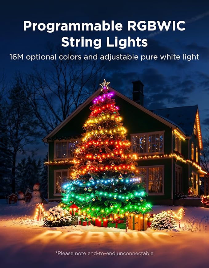 Govee Christmas Lights 2, RGBWIC 99FT 300LEDs Holiday String Lights with Shape Mapping Function, Smart LED Decoration for Indoor Outdoor Tree, 130+ Preset Scenes, Voice and APP Control, Green Wire