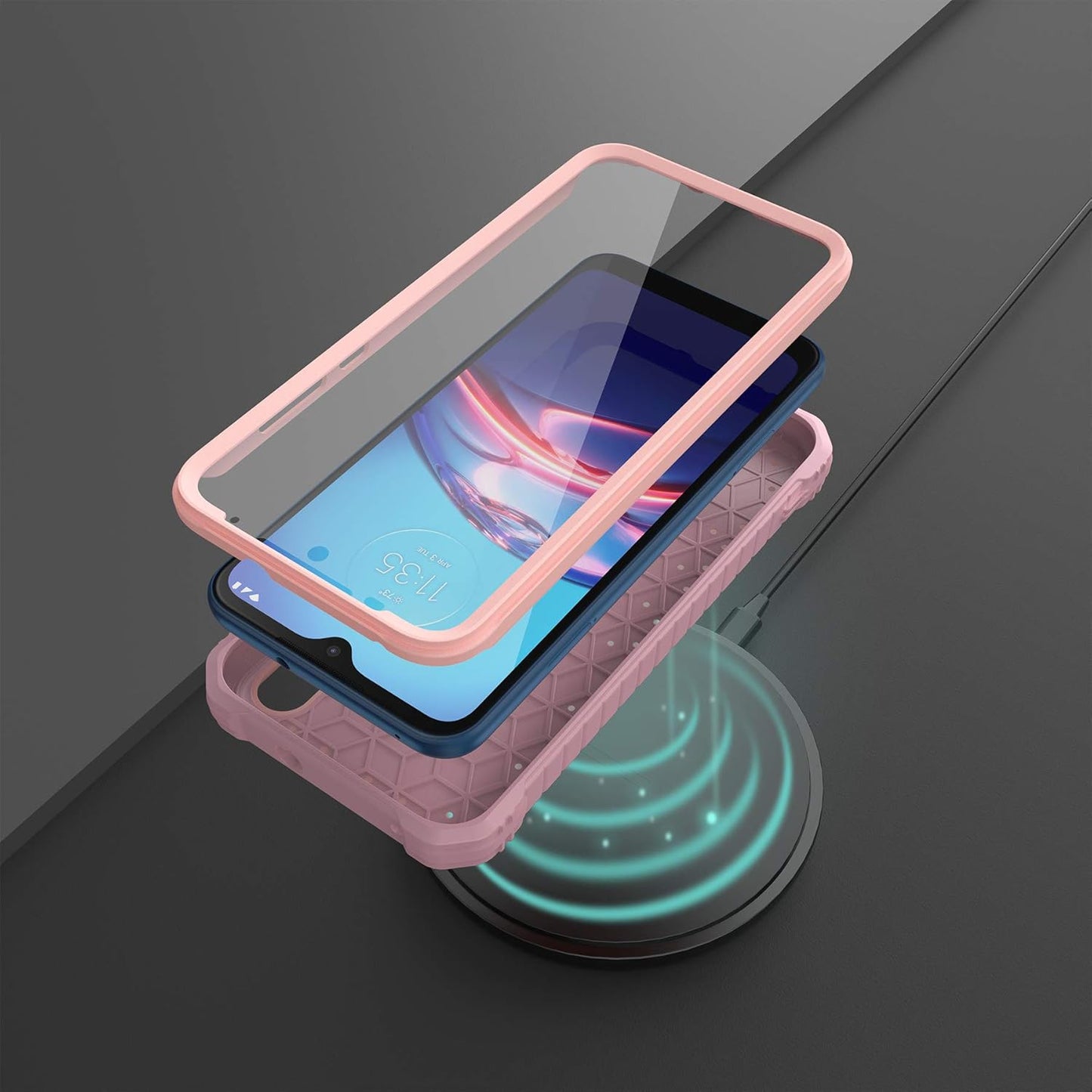 ExoGuard Rubber Shockproof Full-Body Case for Moto E - Built-in Screen Protector and Kickstand, Compatible with Moto E