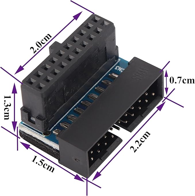 2 Pack 90 Degree 20pin USB 3.0 Adapter Up Right Angle 3.0 USB 20 Pin Male to Female Extension Power Adapter Board for Motherboard Mainboard.20(20Pin-Up/Black)