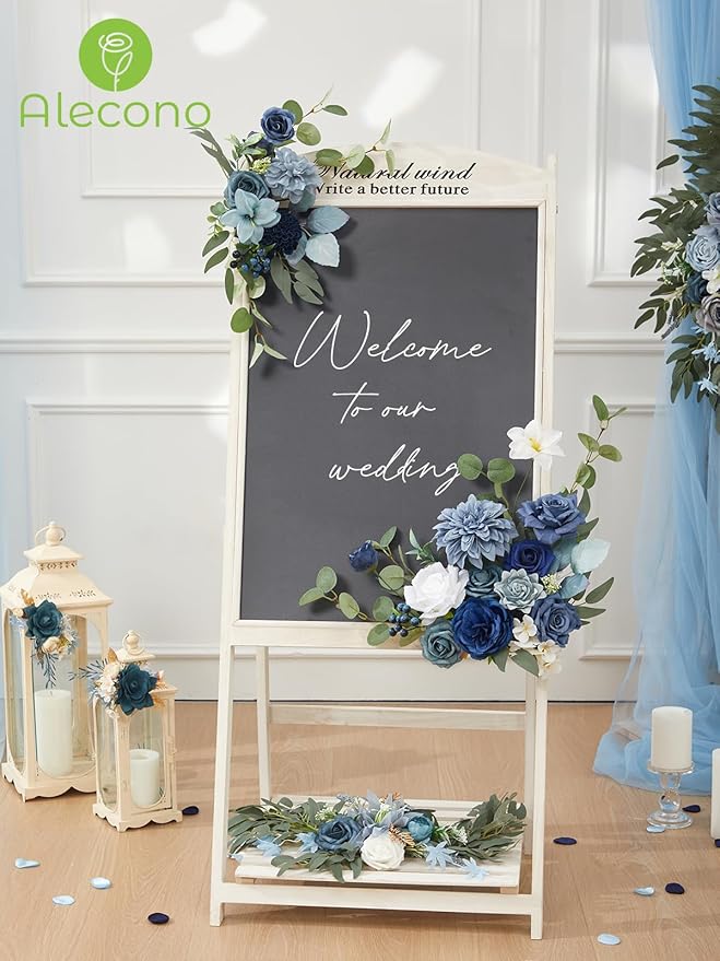 Alecono Artificial Flowers, Dusty Blue Fake Flowers Combo Box for DIY Wedding Bridal Bouquets, Cake Party Table Centerpieces Home Decor