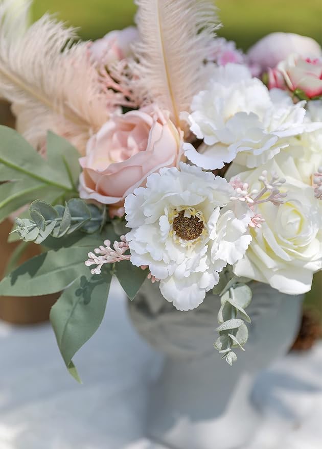 Artificial Flowers Combo Silk Mix Fake Flowers Leaf for DIY Wedding Bouquets Floral Centerpieces for Tables Party Baby Shower Home Decorations(Pink White)