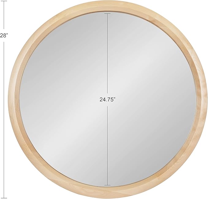Kate and Laurel Pao Modern Round Wood Wall Mirror; 28; Natural Wood; Decorative Scandinavian Circle Mirror for Robust Wall Decor