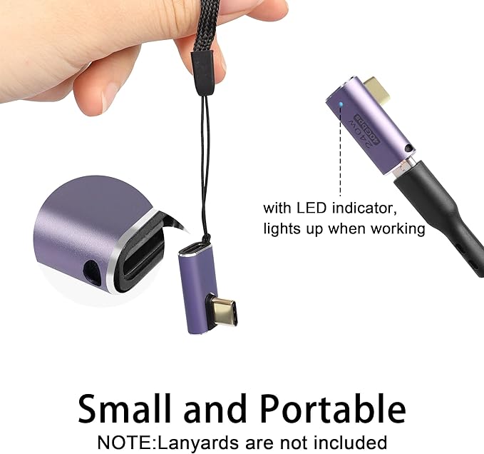 QIANRENON USB4.0 C 90 Degree Angle Adapter 240W 40Gbps Type C 4.0 Male to Female Right Angle Coupler,LED Indicator,8K Audio/Video Transfer,for Smartphone Tablet Steam Deck, 2 Pcs(Vertical Bend)