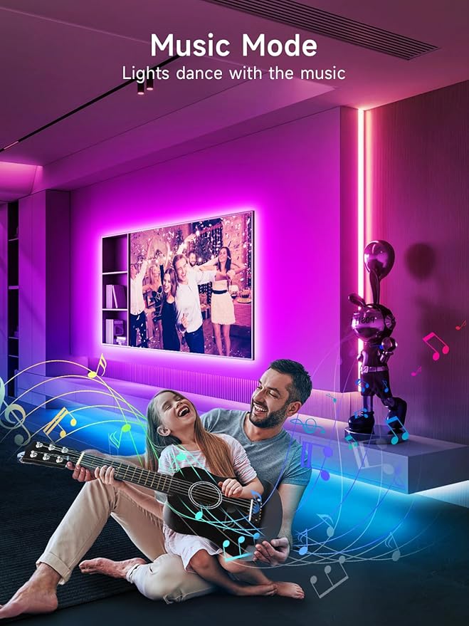 GIPOYENT Music Sync LED TV Backlight, RGB Color Changing Light Strip for 55-80 Inch TVs - Bluetooth Function, Home Theater (19.6ft)