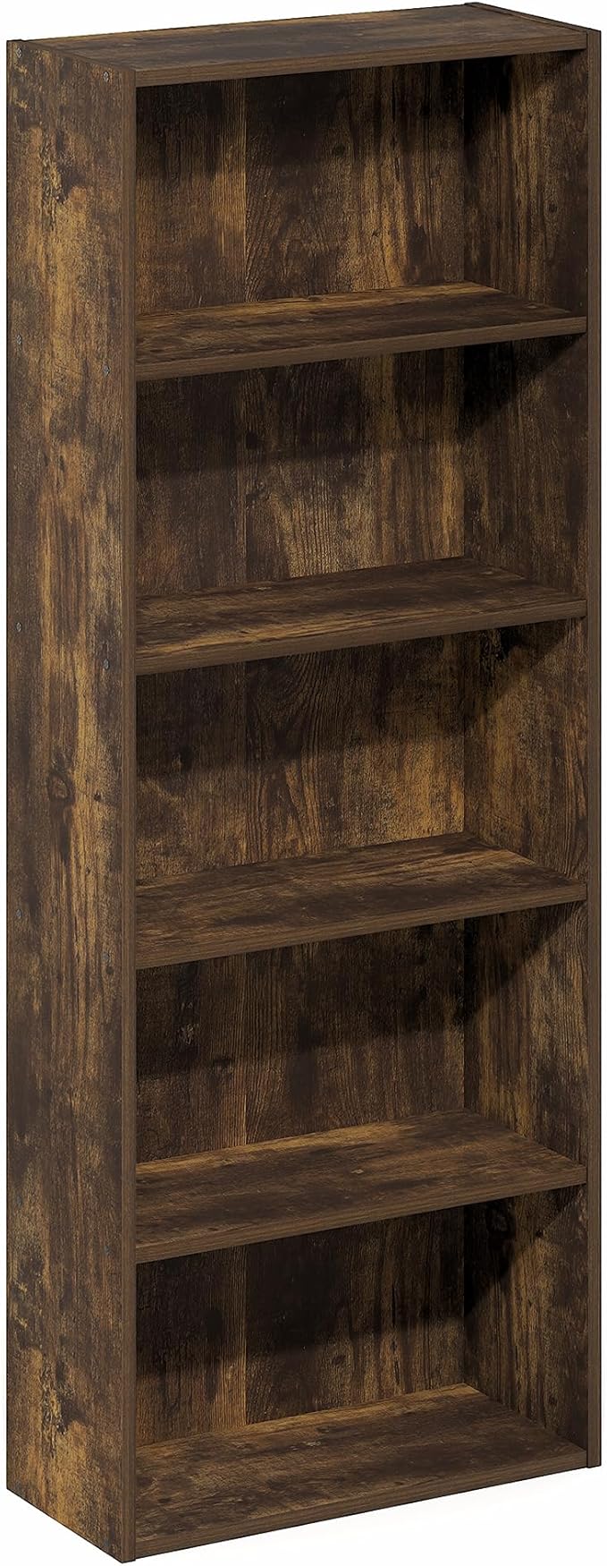 Furinno Basic Book Shelf, 5-Tier Bookshelf, Cube Storage Organizer Bookcase with Open Shelf, 7 x 17 x 44, for Living Room, Bedroom, Home Office, Amber Pine