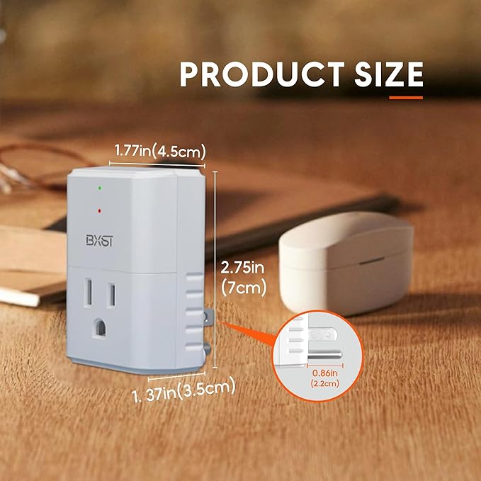 BXST 918J Single Outlet Surge Protector for Home Appliance Small Multi Function Plug with Surge Protection Wall Mount Power Suppressor for Refrigerator, TV, PC, Xbox, PS5, 120V, 1800W, 1 Pack