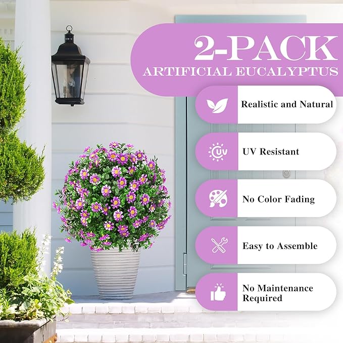 23" Set of 2 Artificial Boxwood Topiary Ball with Sunflower Flowers with Spikes for Outdoor, UV Resistant Faux Greenery Shrubs, Realistic Fake Bushes Plants for Garden, Yard, Front Porch, Patio Decor