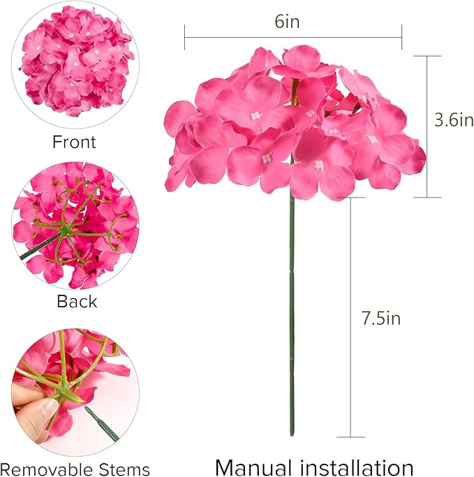 Auihiay 64pcs Hydrangea Artificial Flowers, Rose Red Artificial Hydrangea Flowers, Silk Hydrangea Heads with Stems for Garden, Home Party Baby Shower DIY Wedding Centerpiece (Rose Red)