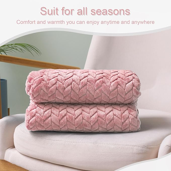Exclusivo Mezcla Fleece Throw Blanket for Couch, 50x70 Inches Soft Cozy Jacquard Flannel Blankets, Lightweight Fuzzy Plush Warm Throws for Winter, Pink