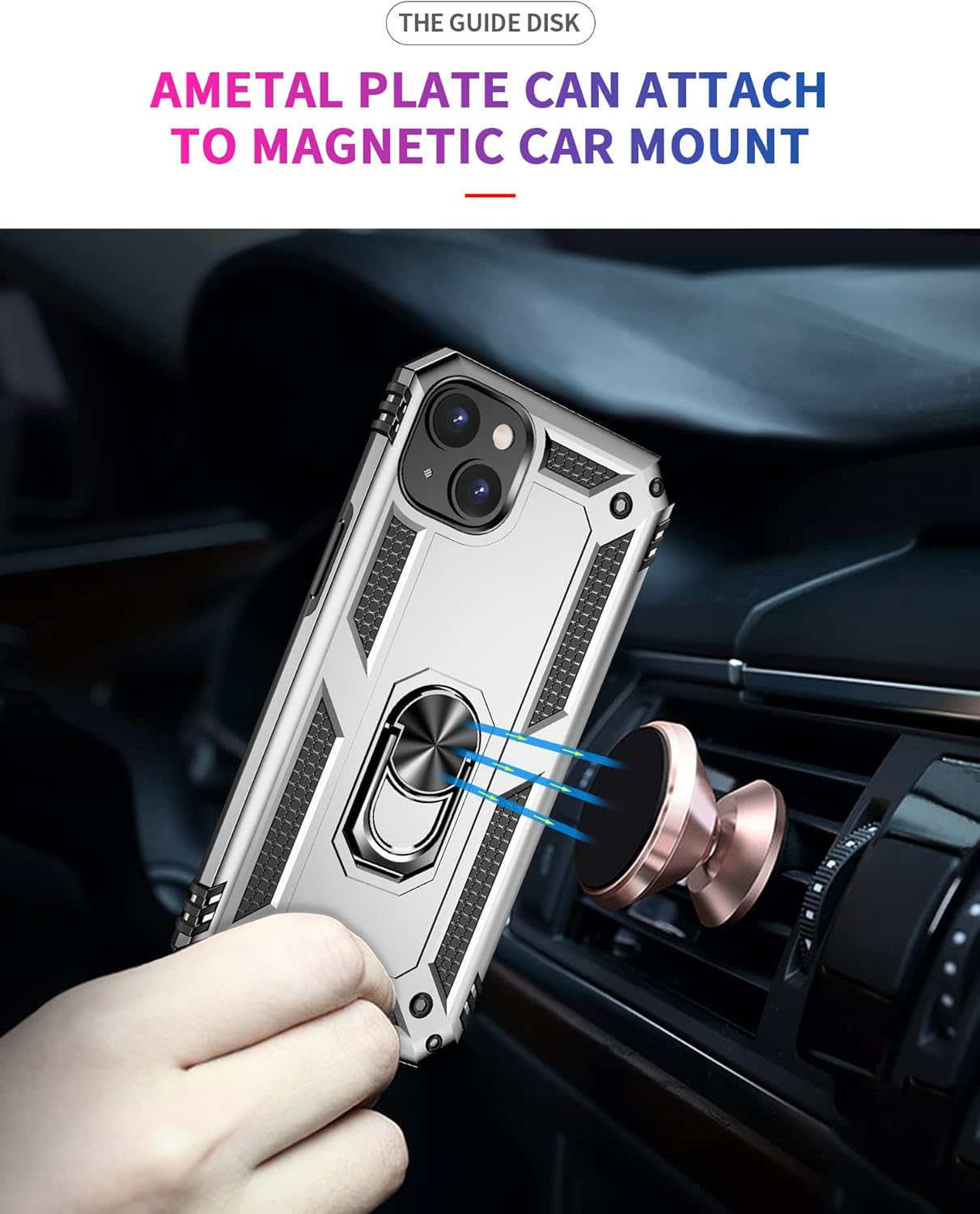 Military Grade Drop Impact Case for iPhone 14 Plus, 360 Metal Rotating Ring Kickstand Holder Armor Heavy Duty