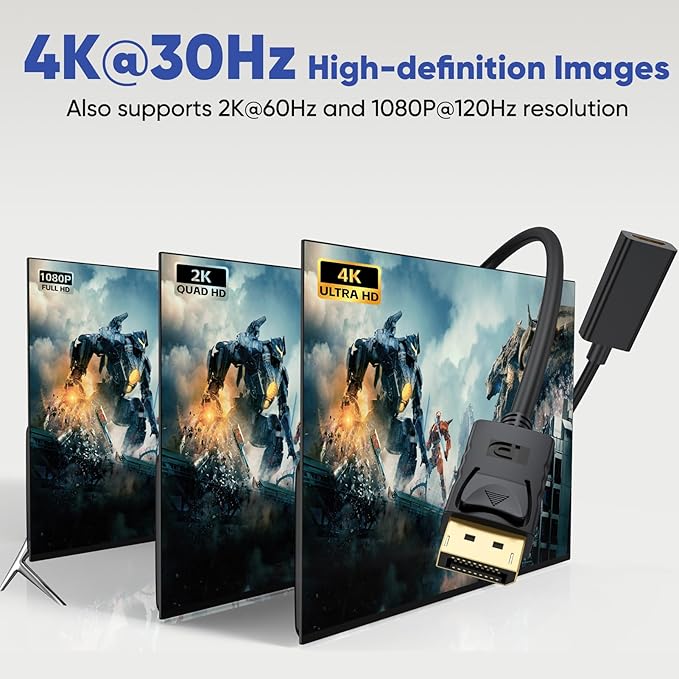4K DisplayPort to HDMI Adapter 5 Pack, Uni-Directional Display Port (DP) Male to HDMI Female Converter Compatible with Laptop/Computer/AMD/NVIDIA, Monitor/HDTV/Projector