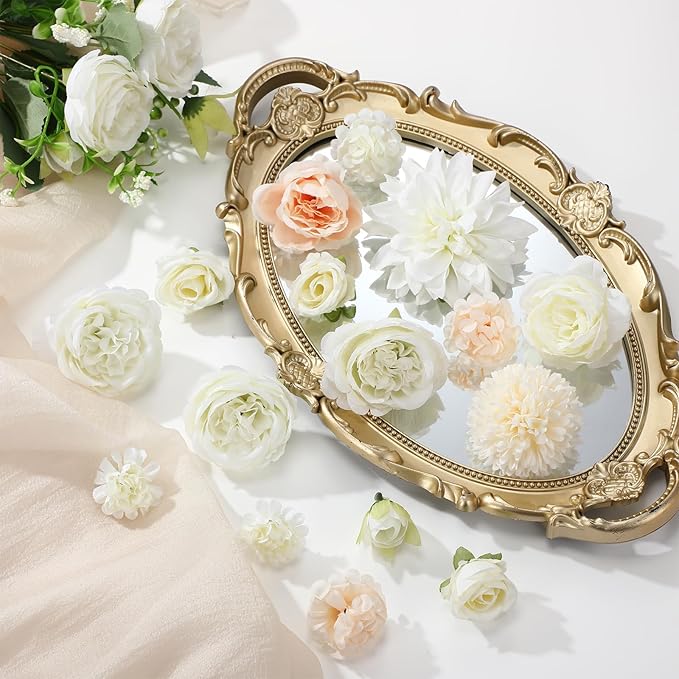 Zeyune 12 Bundles Artificial Peonies Flowers Artificial Silk Rose Faux Dahlia Fake Chamomile Hydrangea Bouquet Bulk for Vase Home Wedding Centerpiece Party Decoration(Cream White,Classic)