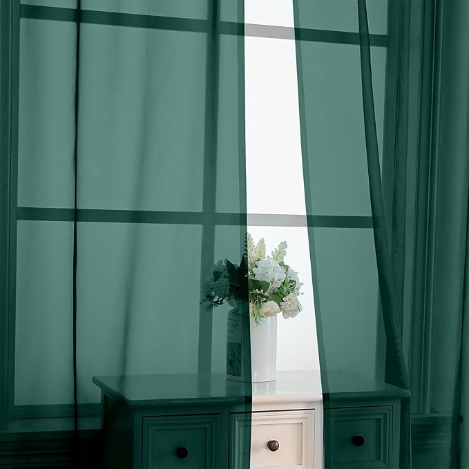 OVZME Hunter Green Sheer Curtains 84 Inches Long 2 Panels - Soft Light Filtering Window Sheer Panels for Living Room/Bedroom, Top Dual Rod Pocket, 1 Pair, Each 42Wx84L Inches