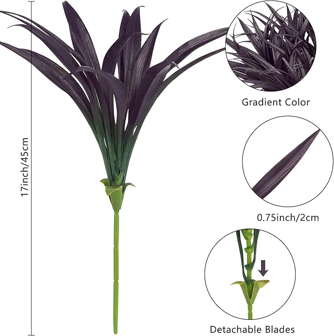 Ouddy Decor 20 Pcs Fake Outdoor Plants Artificial Grass Greenery Stems Faux Plastic Plants UV Resistant for Fall Halloween Indoor Outside Garden Hanging Planter Porch Home Decor, Black Purple