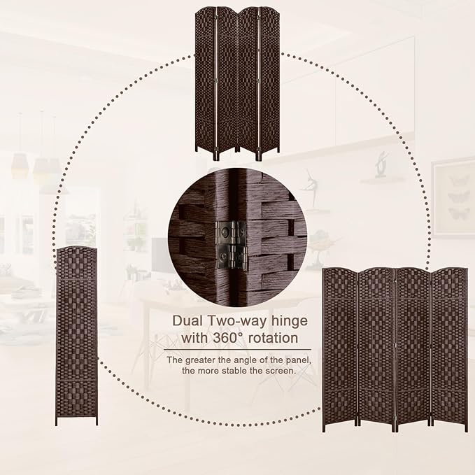 Rose Home Fashion 6 ft Tall Room Divider, Room Dividers and Folding Privacy Screens, 15.7in Privacy Screen 3 Panel Partition Temporary Wall Separation for Private, Brown