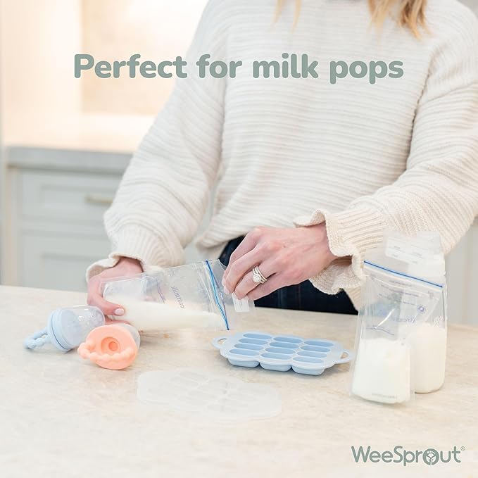 WeeSprout Baby Food Feeder Set - 2 Silicone Feeders & Reusable Freezer Tray with Lid - BPA-Free Fresh Fruit & Veggie Pacifier for Babies & Toddlers - Double as Teething Toys - Dishwasher Safe