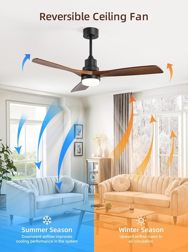 Sofucor 52 Inch Ceiling Fans with Lights and Remote Control, Modern Solid Wood Outdoor Ceiling Fan with Light for Bedroom Living Room Indoor Farmhouse Patio, Quiet DC Motor