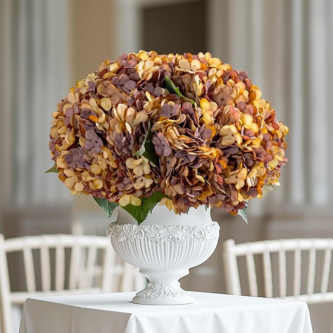 10PCS Fake Hydrangea Artificial Flowers Hydrangea Bouquet for Home Wedding Bridal Bouquet Office Party Table Centerpiece DIY Floral Decor (Autumn Orange)