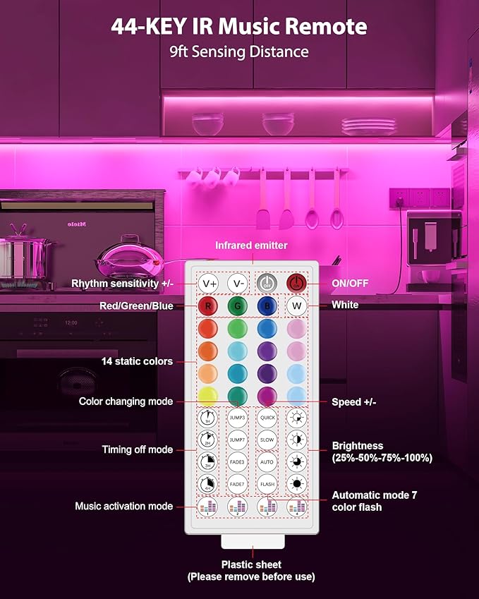 ASOKO 300 Lumens RGB Under Cabinet Led Light Plug in, 6 Pack 12 inch Linkable Led Under Counter Lights, Music Sync RGB LED Strip Lights with APP & Remote Control, Ambient Lights for Room Decor