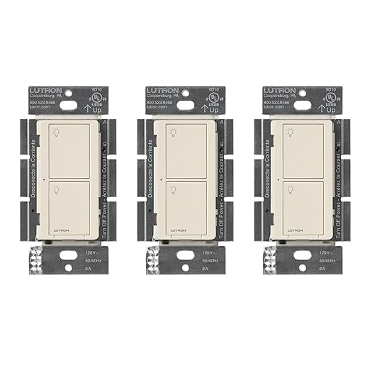 Lutron Caseta Original Smart Light Switch (Lutron Smart Hub Required), for Home, LED Lights, and Fans, 6 Amp, Single-Pole/3-Way, Neutral Required, PD-6ANS-LA, Almond, 3 Pack