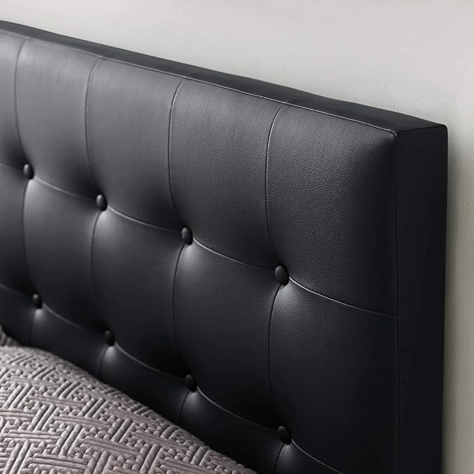 Modway Emily Tufted Button Faux Leather Upholstered Queen Headboard in Black