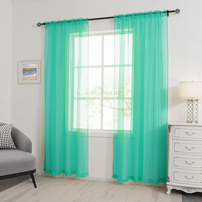 HUTO Turquoise Sheer Curtains 52 by 84 Inches Long Rod Pocket Window Sheer Drapes Home Decor Voile Panels Sheer for Bedroom Living Room Baby Room Nursery 2 Panels