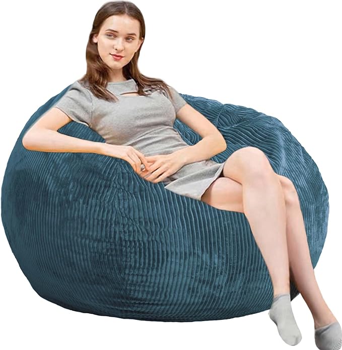 Bean Bag Chairs with Faux Rabbit Fur Cover, 4 ft Giant Memory Foam Bean Bag Chairs for Adults/Teens with Filling,Ultra Soft Faux Fur Fabric, Round Fluffy Sofa for Living Room Bedroom College Dorm