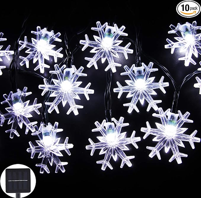 Solar Christmas String Lights Outdoor Waterproof 30 LED 20Feet Solar Snowflake Christmas Fairy Lights Decorations with 8 Lighting Modes for Garden Patio Yard Porch Wedding Party Decor(White)