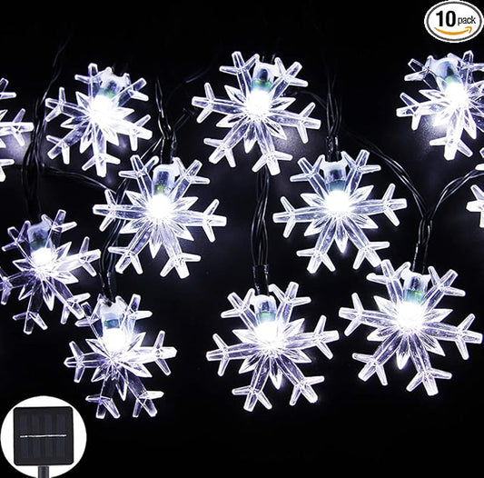 Solar Christmas String Lights Outdoor Waterproof 30 LED 20Feet Solar Snowflake Christmas Fairy Lights Decorations with 8 Lighting Modes for Garden Patio Yard Porch Wedding Party Decor(White)