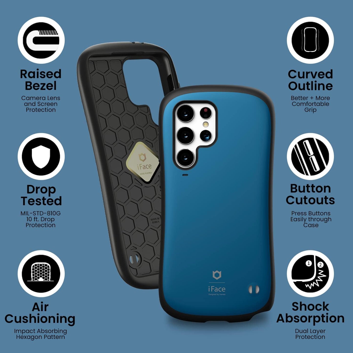 iFace Case for Galaxy S22 Ultra - Cute Shockproof Dual Layer Phone Cover, Drop Tested, Coral Blue