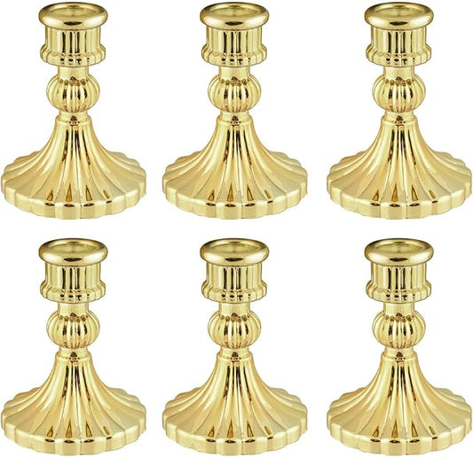 Glass Candlestick Holder,Striped Taper Candle Holders,Set of 6 Candle Stand for Table Centerpieces, Home Decor,Weddings,Festival and Parties (Gold Stripe)