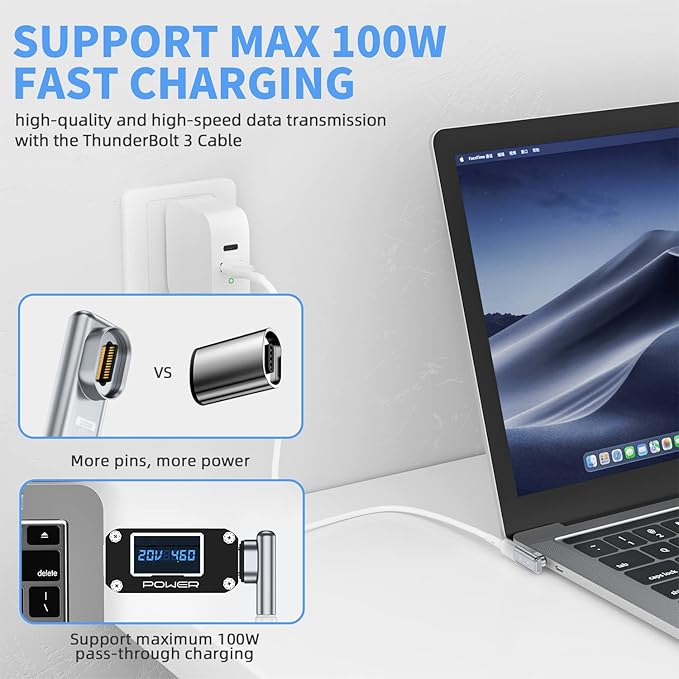 USB C Magnetic Adapter, (2 pack) 24Pins Magnetic USB C Adapter with PD 100w Charge USB3.1 40Gbps Data Transfer 4K 60Hz Video Compatible for Thunderbolt 3/4 MacBook Pro/Air and More Type C Devices