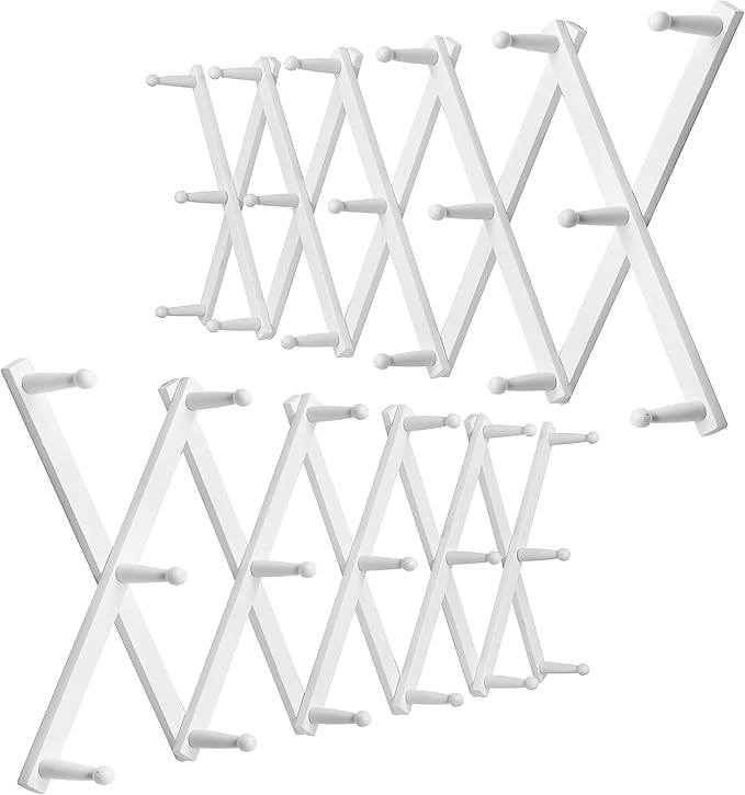 WEBI Accordion Wall Hanger,Expandable Wooden Hat Rack for Wall Mounted Coat Rack,Accordion Hat Hooks Holder for Baseball Caps,17 Peg Hooks,White,2 Packs