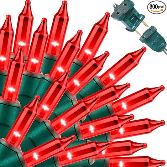 LAMPHOME Super-Bright Extendable RED Christmas Lights Decoration 300 Lights 63.8ft(2pk of 150L) UL Certified Mini Bulb String Lights Set for Outdoor Christmas Tree Garden Holiday Party Patio Decor