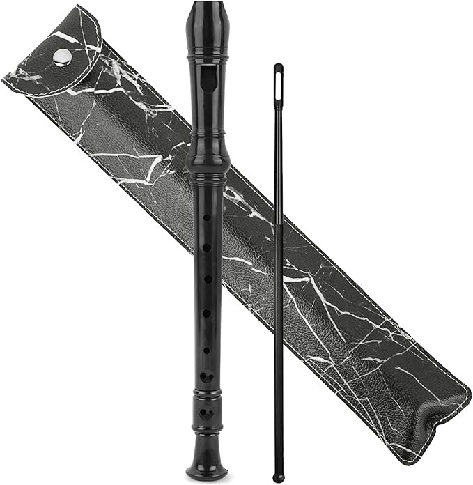 Recorder Instrument for Beginner Kids Adults,8-Hole Soprano Descant Recorder Music Flute with with Cleaning Rod & Leather Case For School Student Home Entertainment(2-Black Marble)