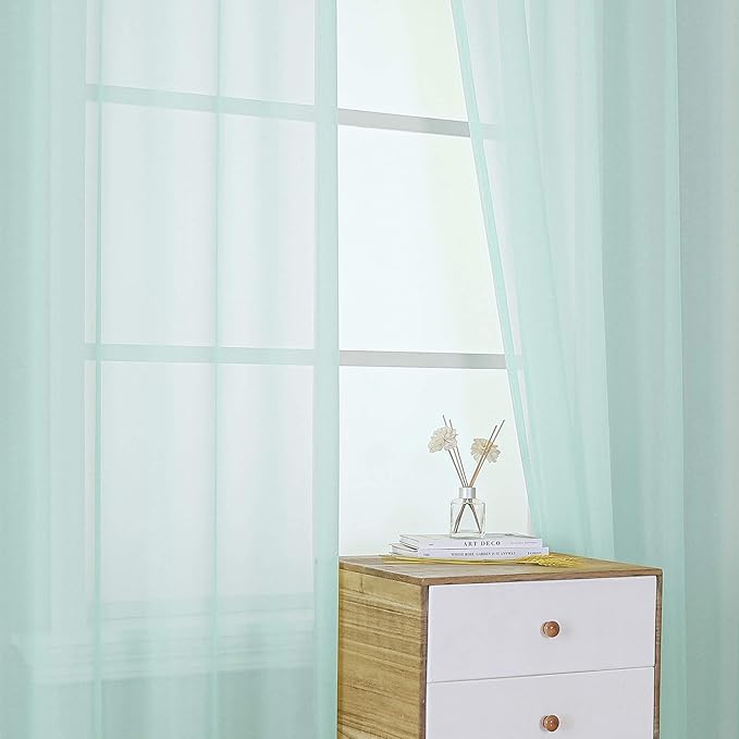 KEQIAOSUOCAI Aqua Sheer Curtains -Seafoam Green Grommet Voile Sheer Drapes Airy Curtain Panels with Light Filtering Window Treatment for Boy's Bedroom(2 Pieces,54 Wide x 63 Long inches)