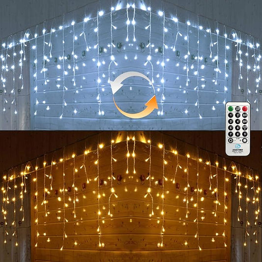 Toodour Christmas Icicle Lights Outdoor, 2 in 1 White & Warm White Color Changing Icicle Lights with 60 Drops, 29.5ft 360 LED Christmas Light Fairy Twinkle Light for Wedding Home Outdoor Xmas Decor