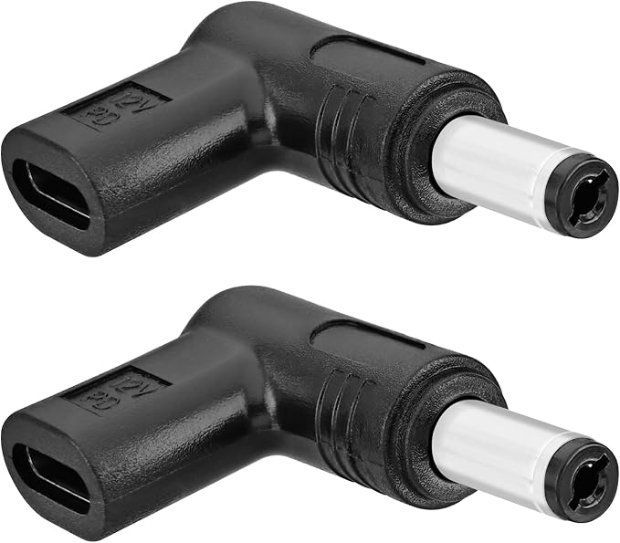 Yeebline 2PCS USB Type C to 12V DC5521 Power Connector Charger Adapter, 90 Degree Angled Female USB C to Male DC 5.5mm x 2.1mm Converter Charging Plug for Router, Speaker (12V to DC 5.5x2.1mm)